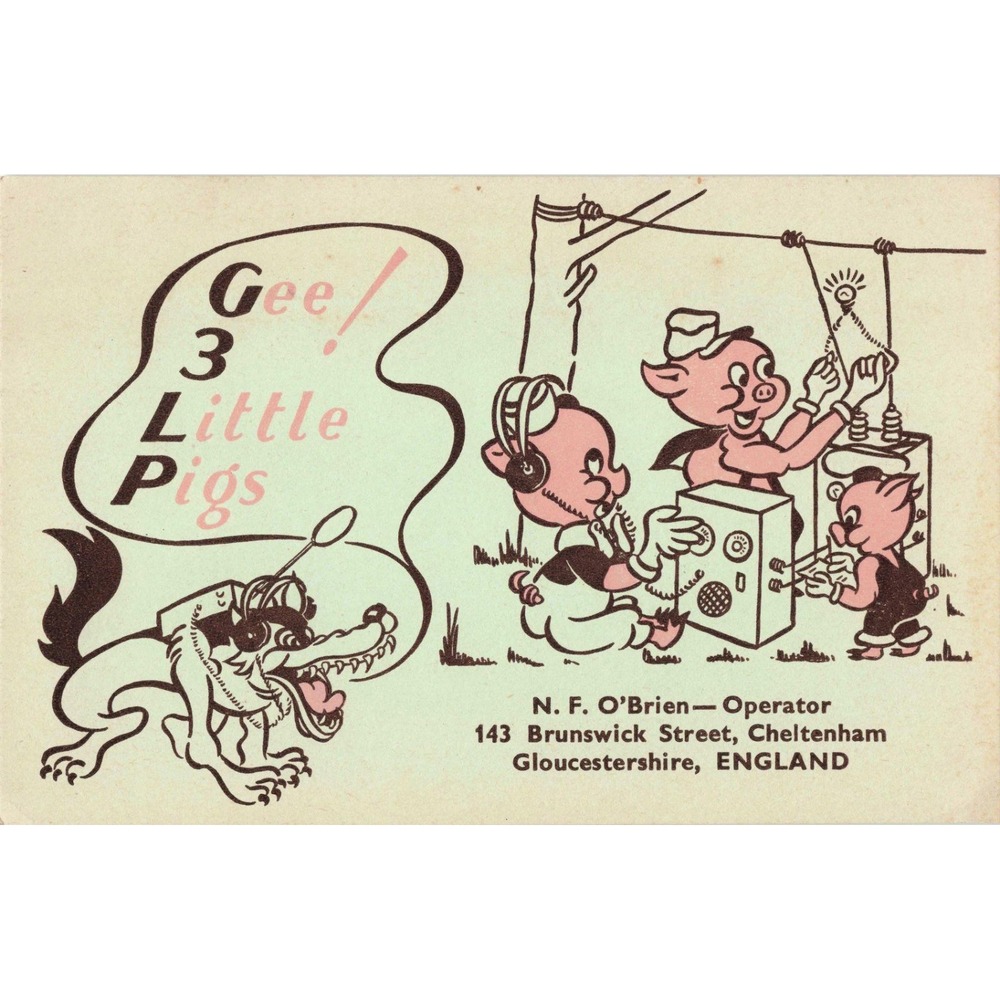 Vtg 1957 QSL Card G3LP Ham Radio 3 Little Pigs Big Bad Wolf England Ephemera - Picture 1 of 2